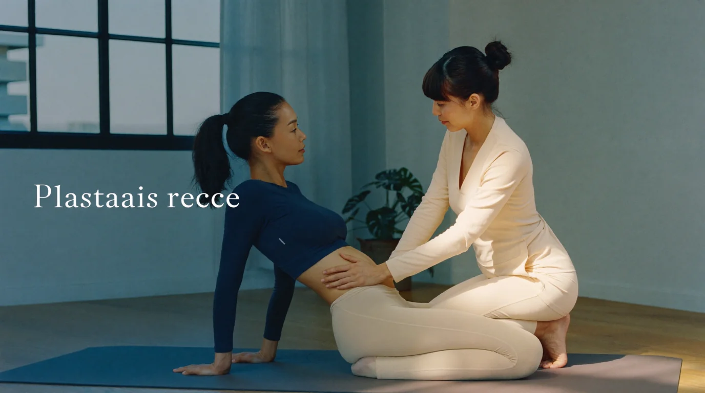 Mujer postparto realizando ejercicio de activación de transverso en reformer de pilates para diástasis abdominal en Aravaca