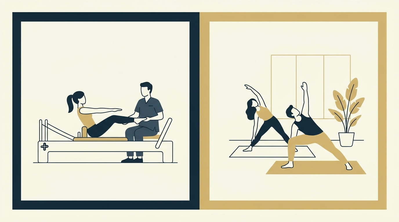 Imagen de portada del artículo: Pilates clínico vs pilates fitness: la diferencia real (y cuándo necesitas cada uno)